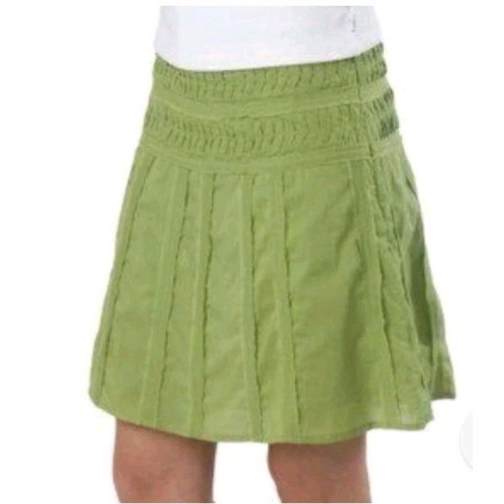 prAna Erin Skirt Womens Size 2 A-Line Mini Lime Green 100% Cotton Boho Raw Seams